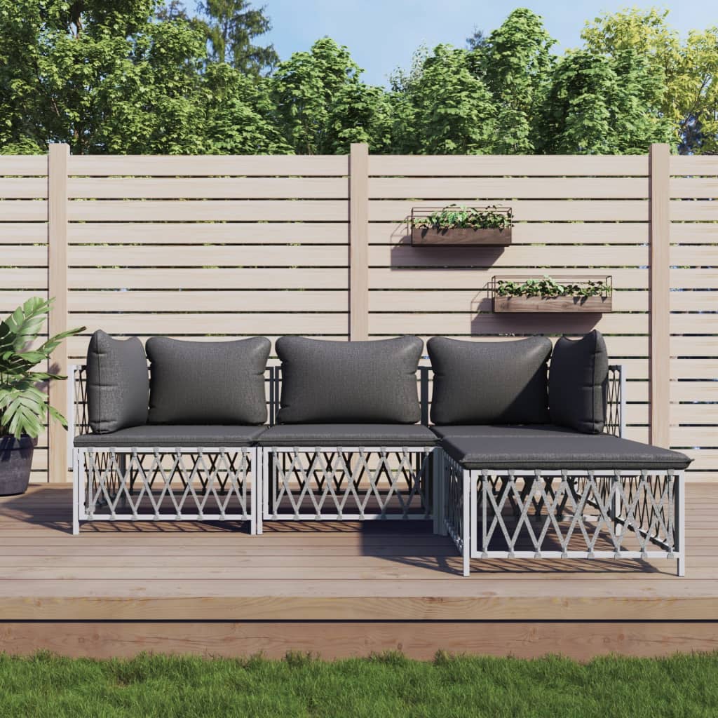 vidaXL 3-delige Loungeset met kussens staal wit