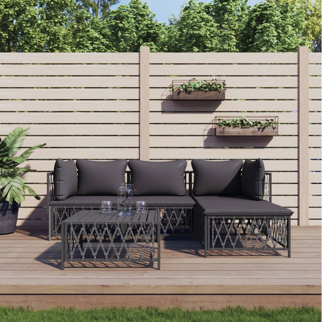 vidaXL 3-delige Loungeset met kussens staal wit