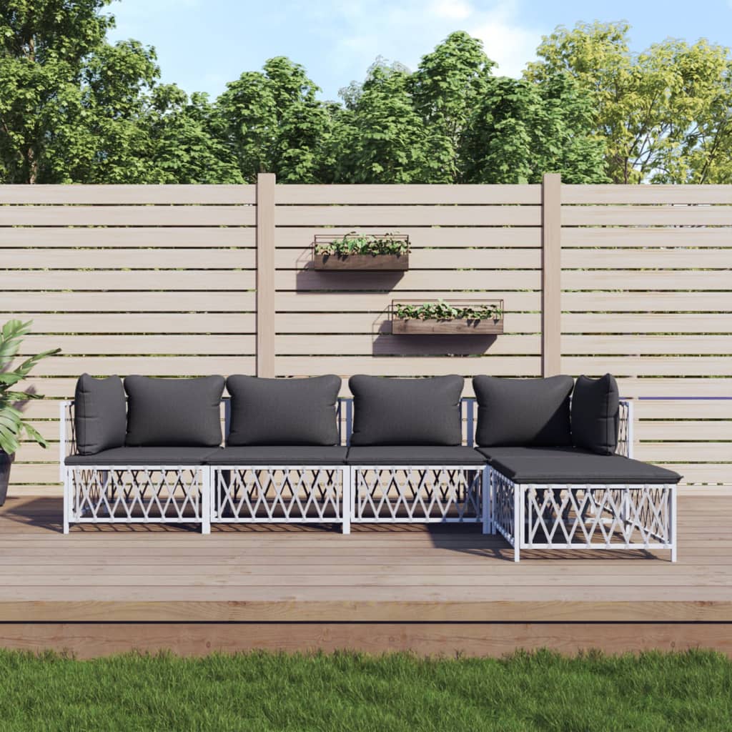 vidaXL 3-delige Loungeset met kussens staal wit