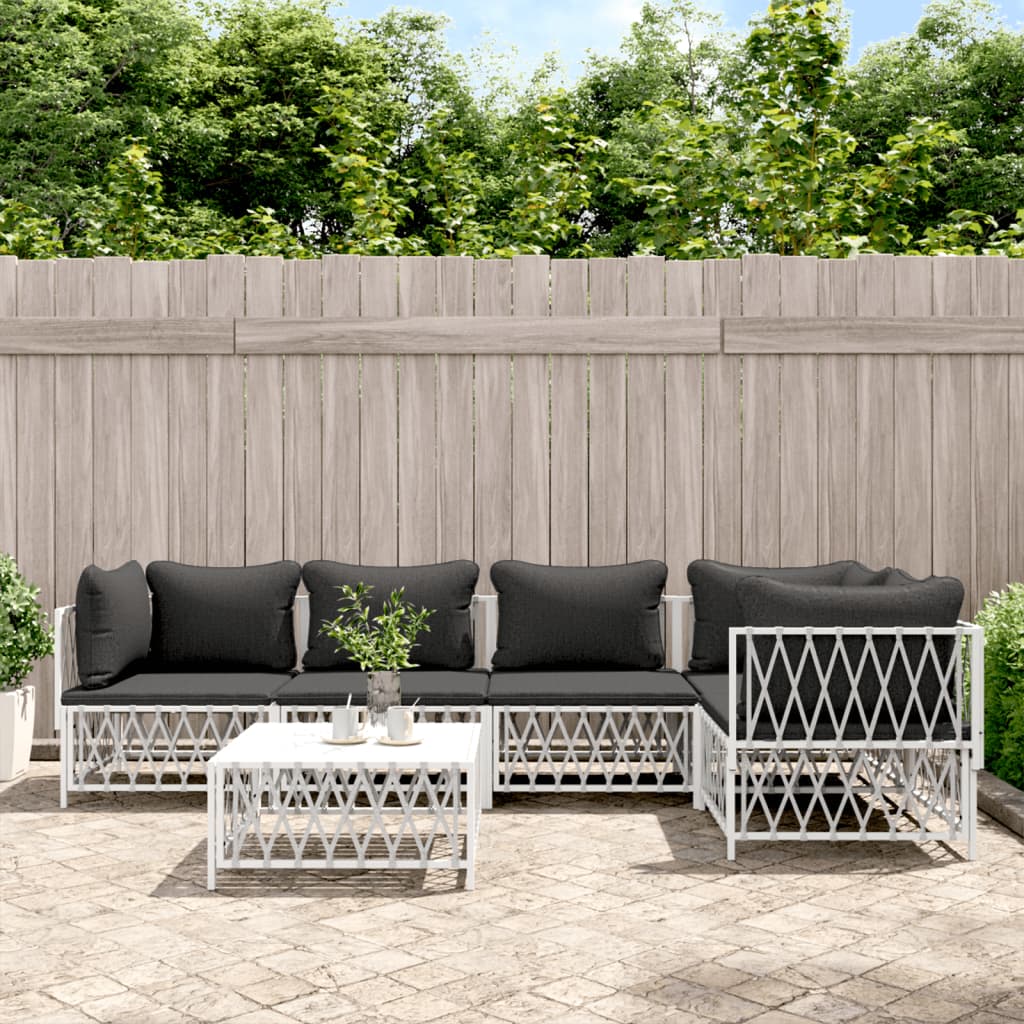 vidaXL 3-delige Loungeset met kussens staal wit