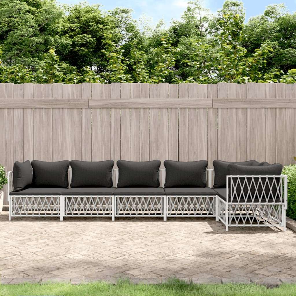vidaXL 3-delige Loungeset met kussens staal wit