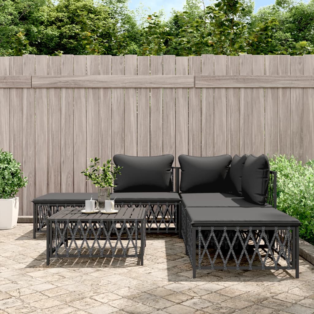 vidaXL 3-delige Loungeset met kussens staal wit