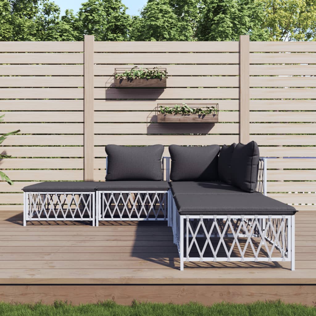 vidaXL 3-delige Loungeset met kussens staal wit