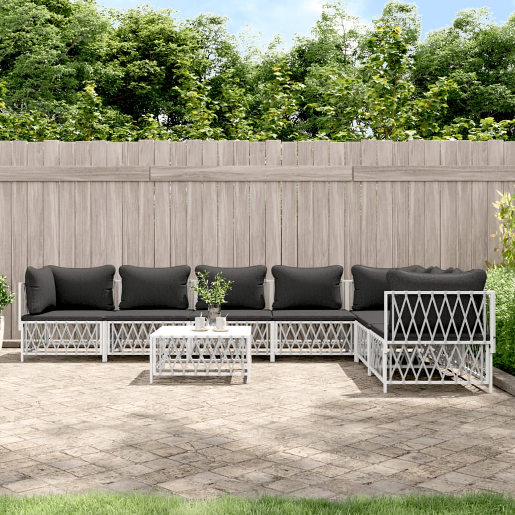 vidaXL 3-delige Loungeset met kussens staal wit