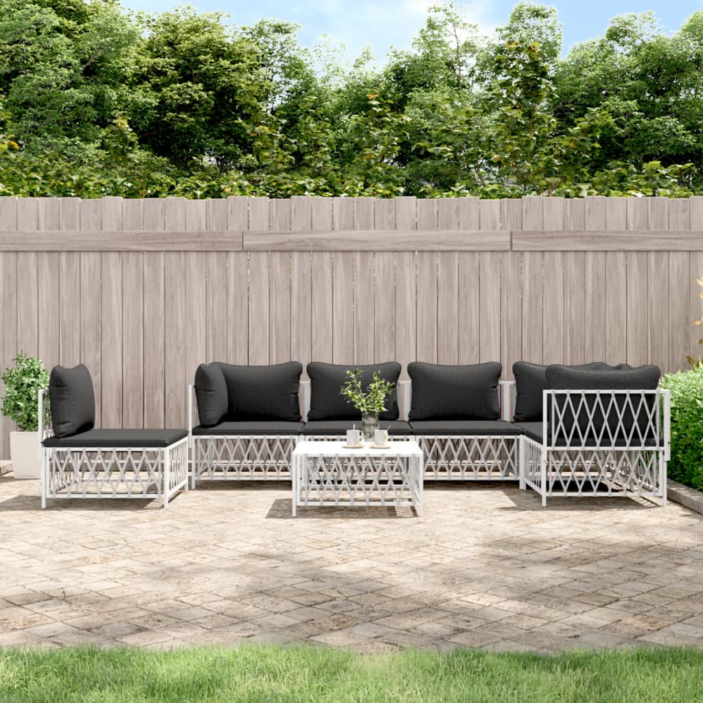 vidaXL 6-Piece Lounge Set with Cushions Steel White