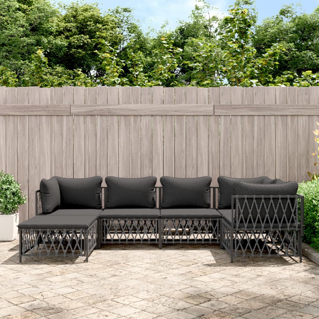 vidaXL 6-delige Loungeset met kussens staal wit