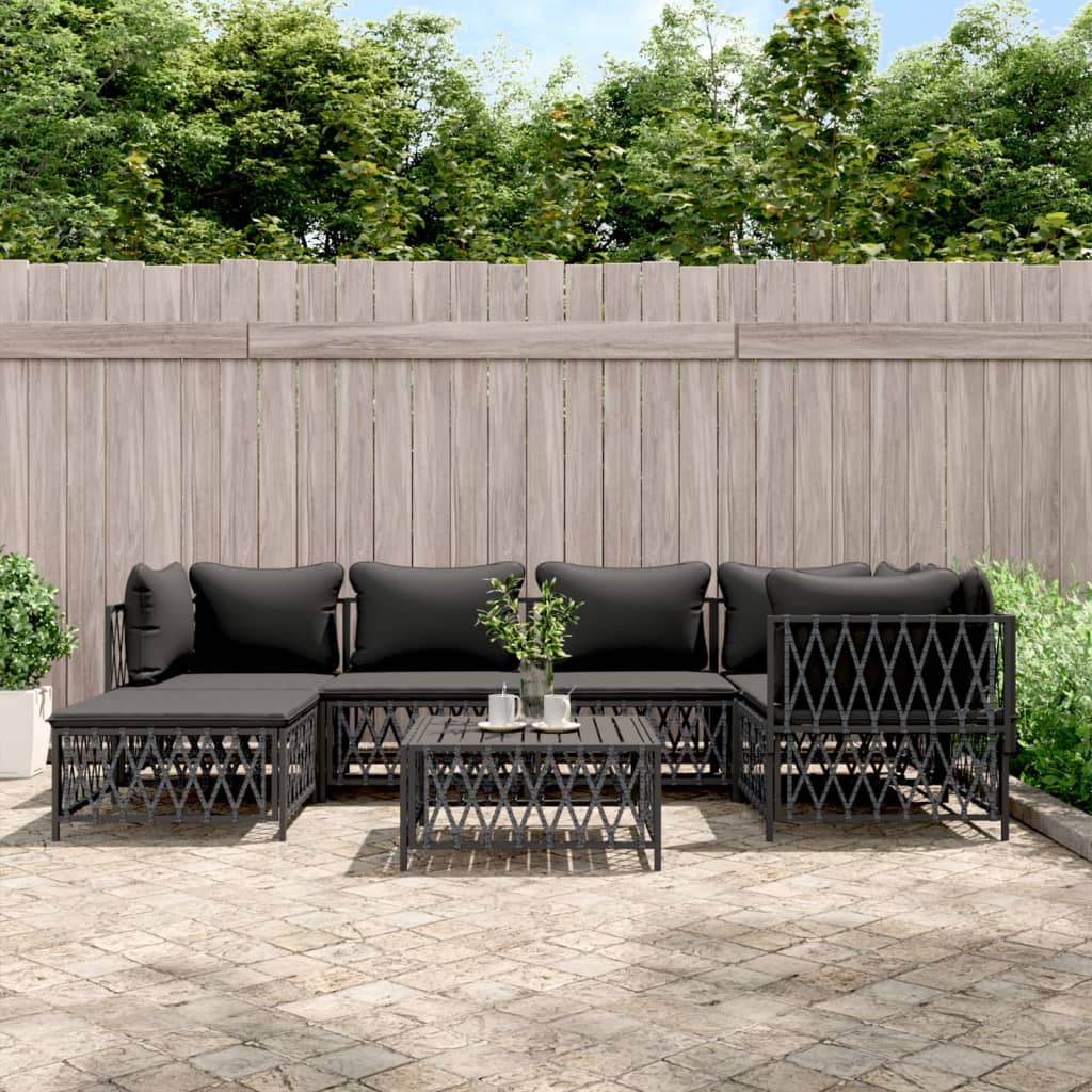 vidaXL 6-delige Loungeset met kussens staal wit