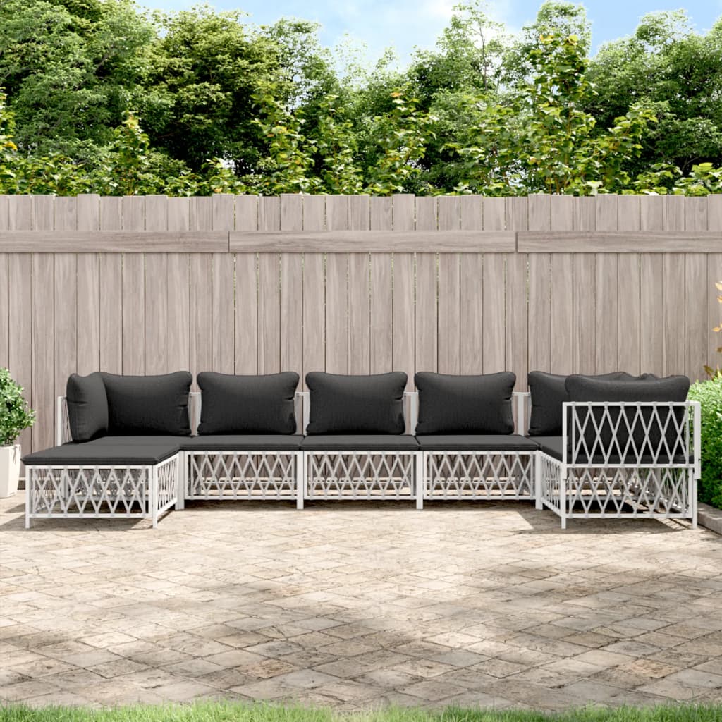 vidaXL 6-delige Loungeset met kussens staal wit