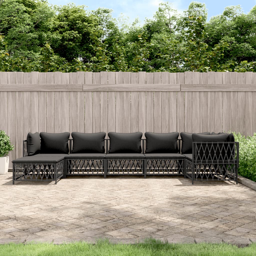 vidaXL 6-delige Loungeset met kussens staal wit