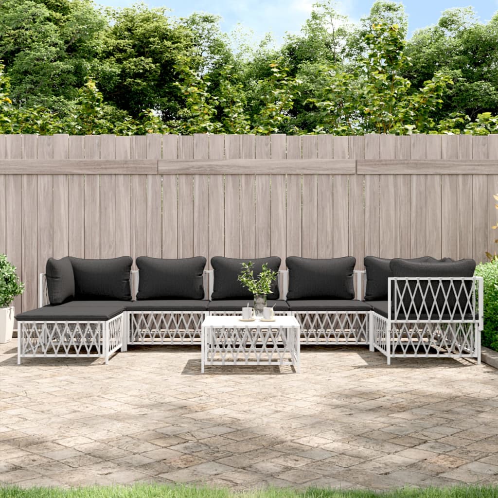 vidaXL 6-delige Loungeset met kussens staal wit