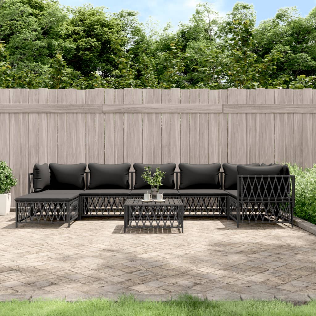 vidaXL 6-delige Loungeset met kussens staal wit