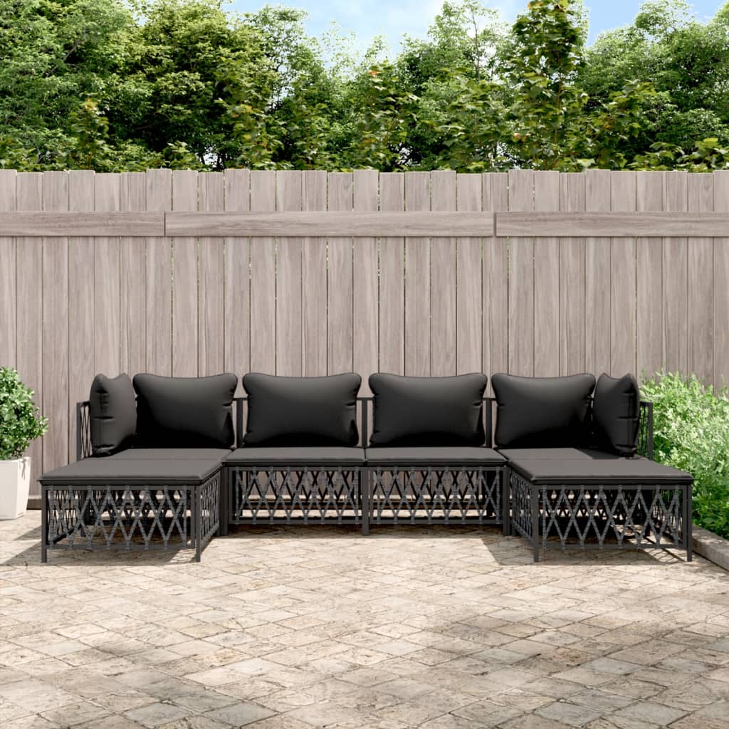 vidaXL 6-delige Loungeset met kussens staal wit