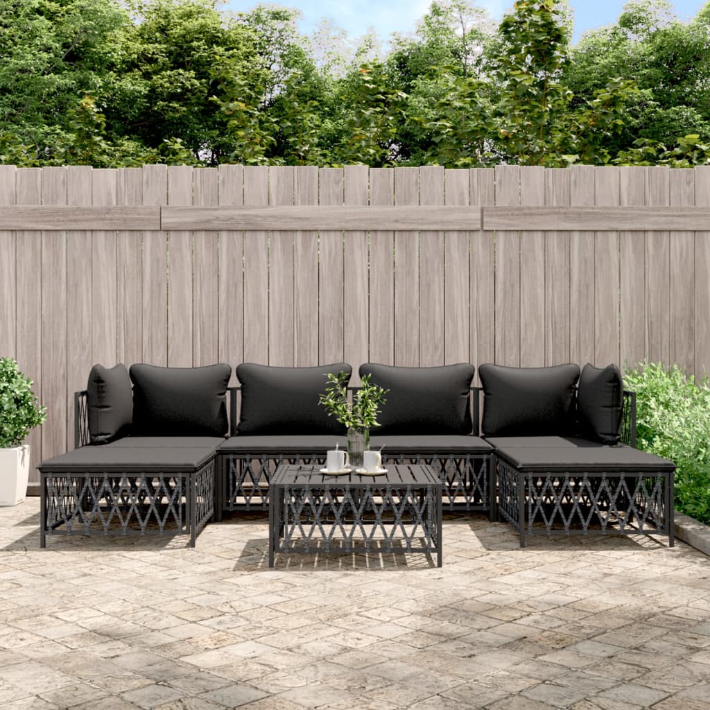 vidaXL 6-delige Loungeset met kussens staal wit