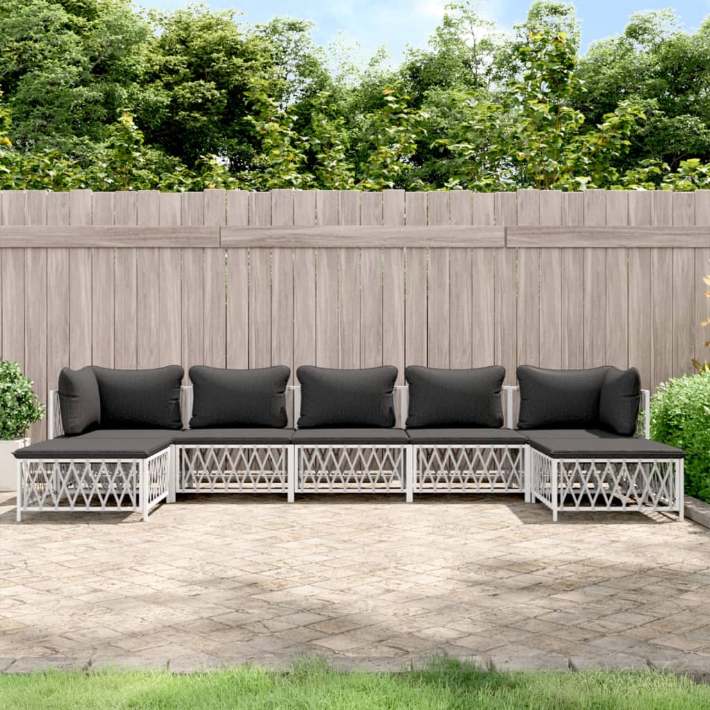 vidaXL 6-delige Loungeset met kussens staal wit