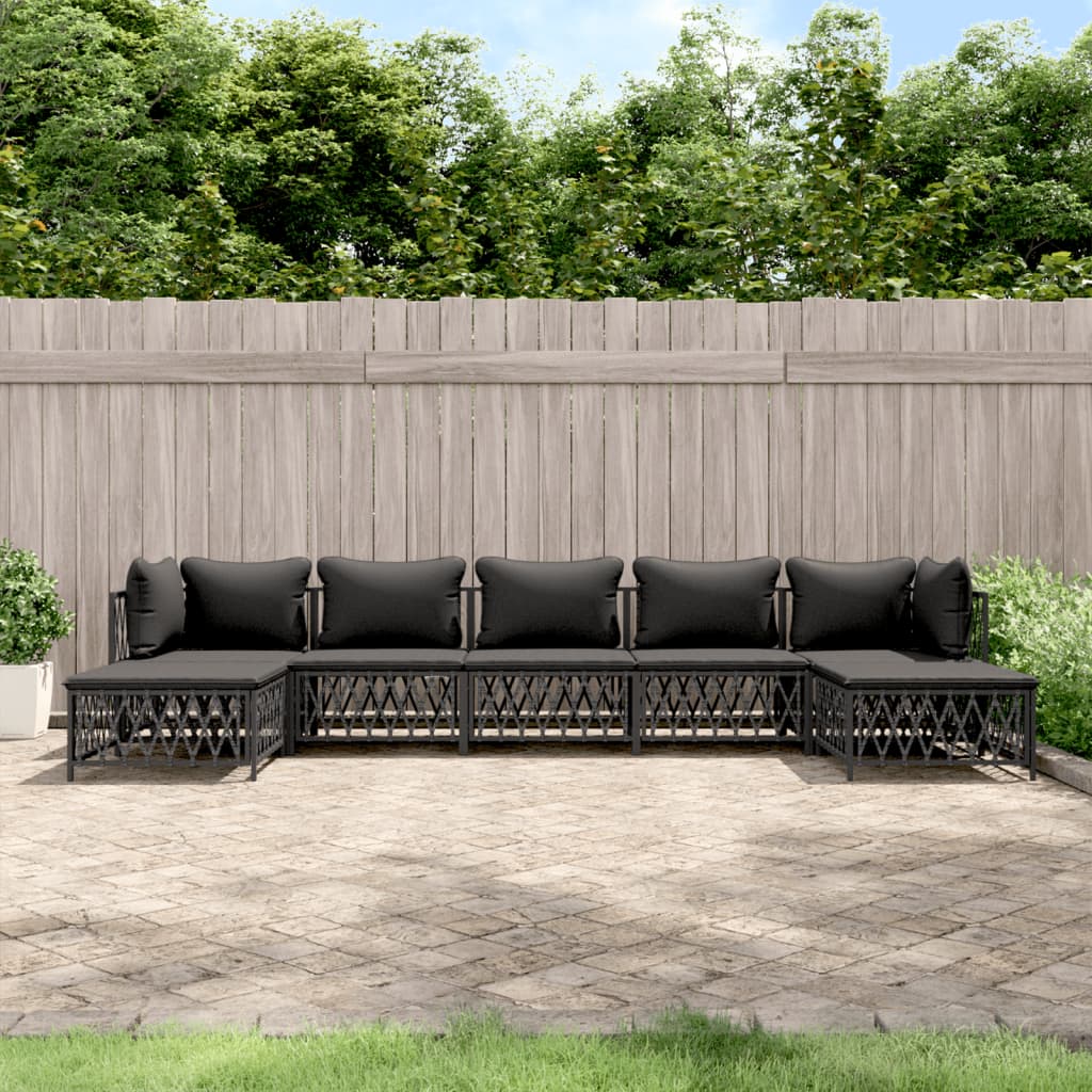 vidaXL 6-delige Loungeset met kussens staal wit