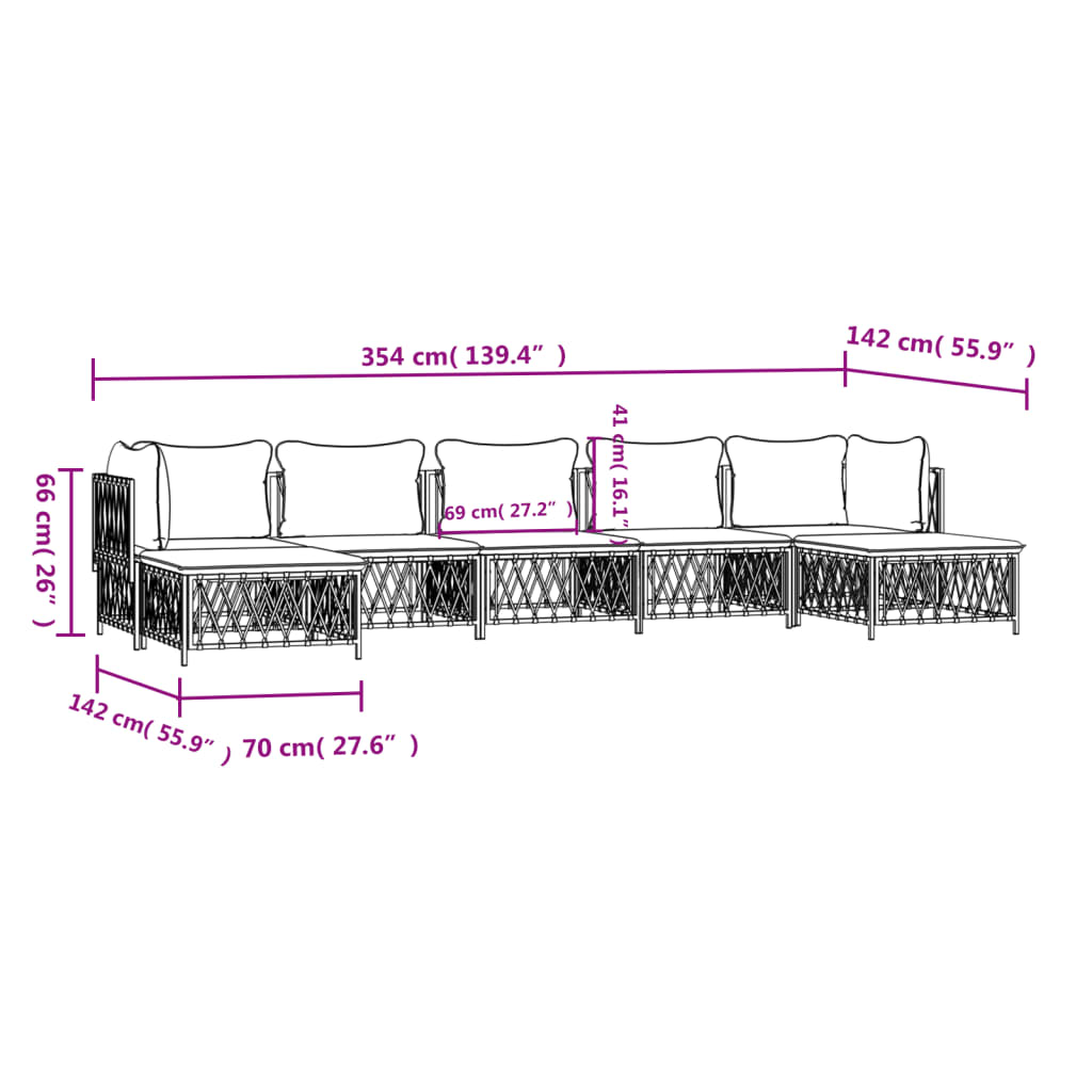 vidaXL 6-delige Loungeset met kussens staal wit