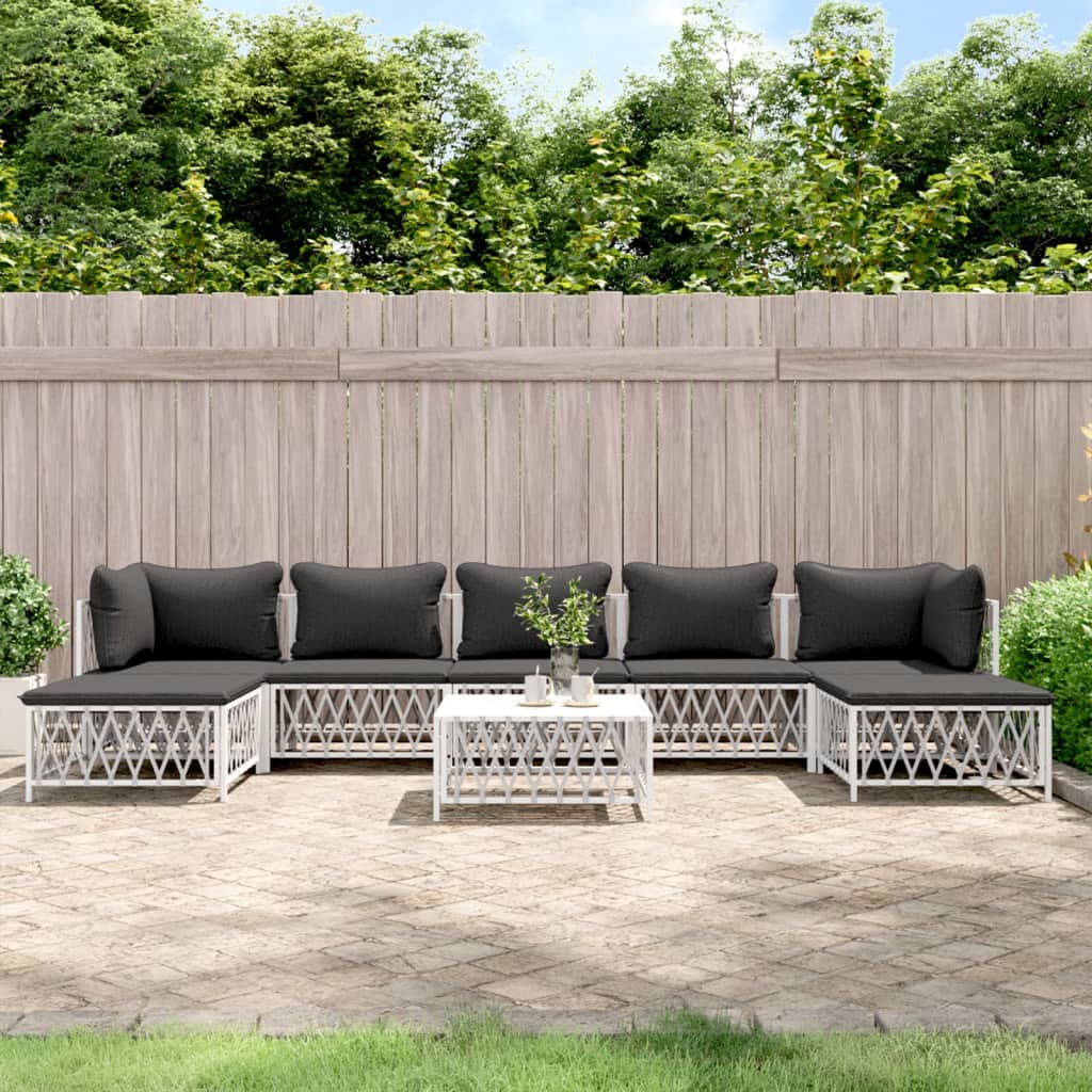vidaXL 6-delige Loungeset met kussens staal wit