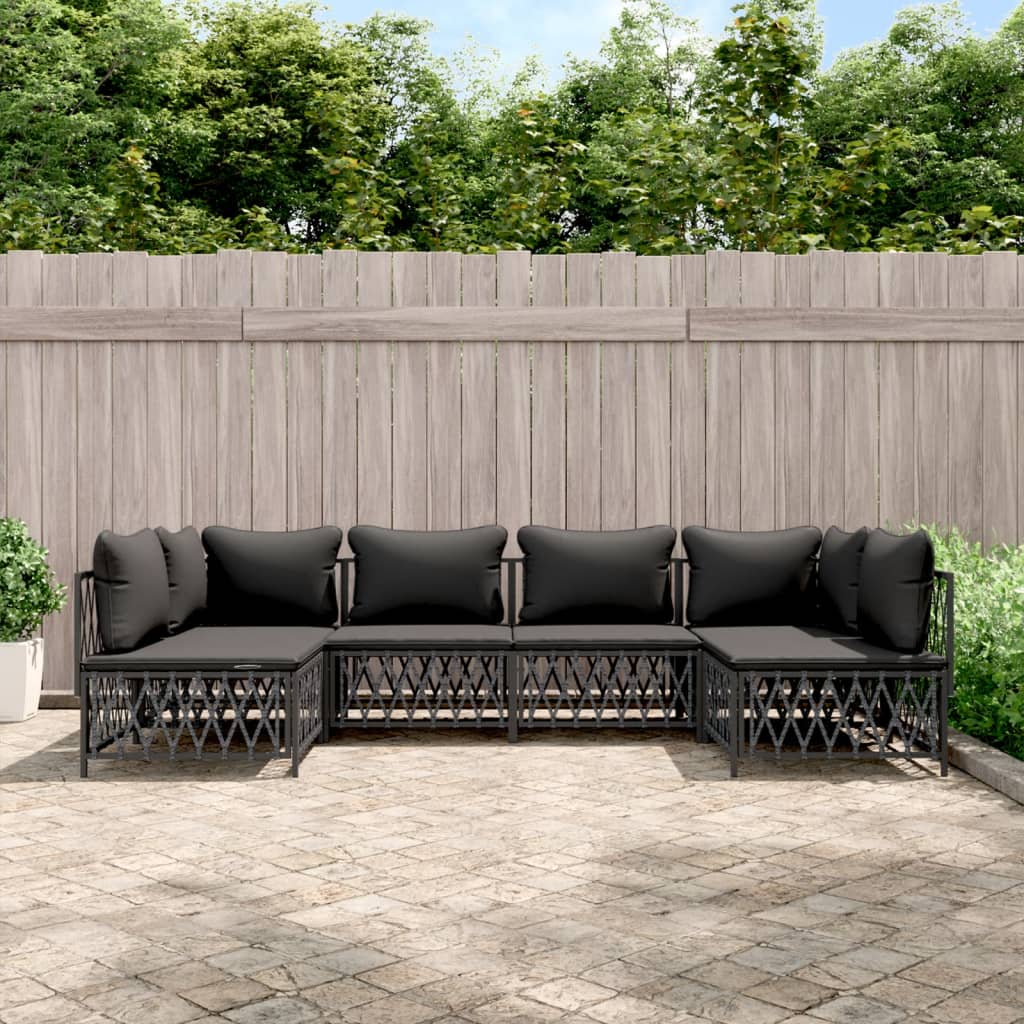 vidaXL 6-delige Loungeset met kussens staal wit