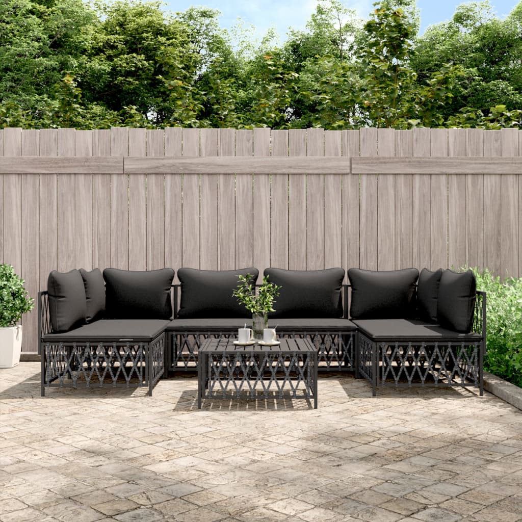 vidaXL 6-delige Loungeset met kussens staal wit