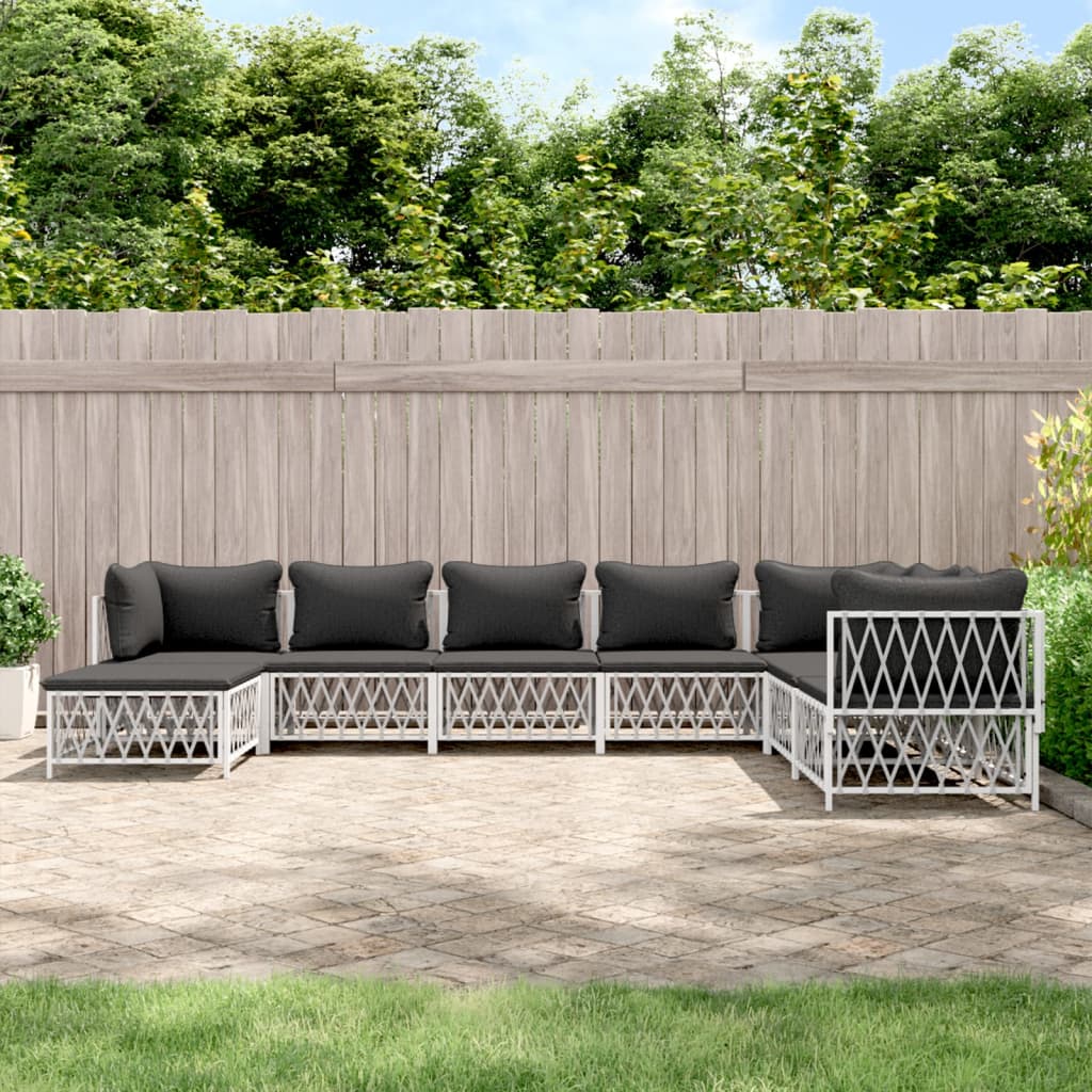 vidaXL 6-delige Loungeset met kussens staal wit
