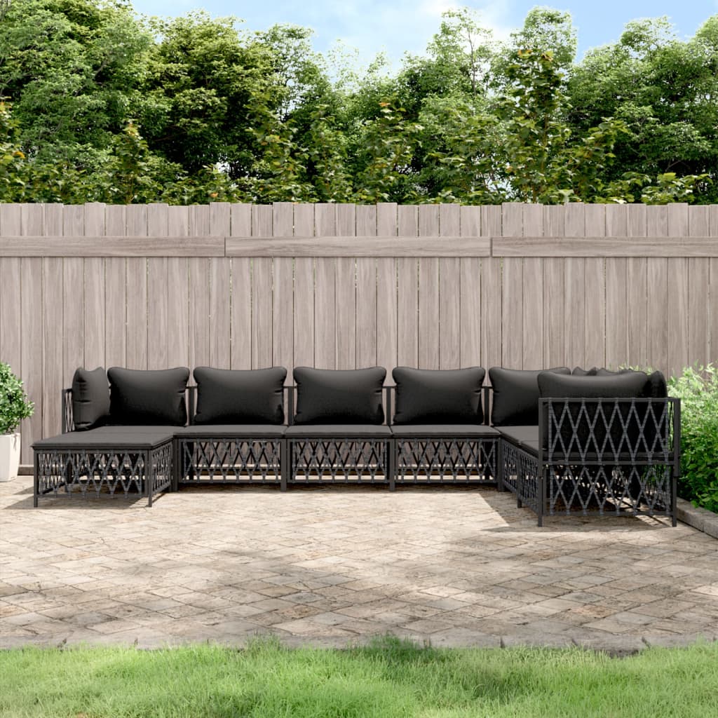 vidaXL 6-delige Loungeset met kussens staal wit