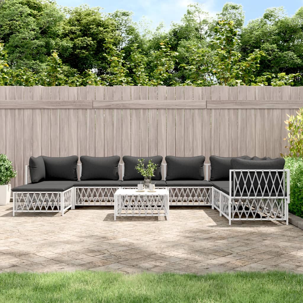 vidaXL 6-delige Loungeset met kussens staal wit