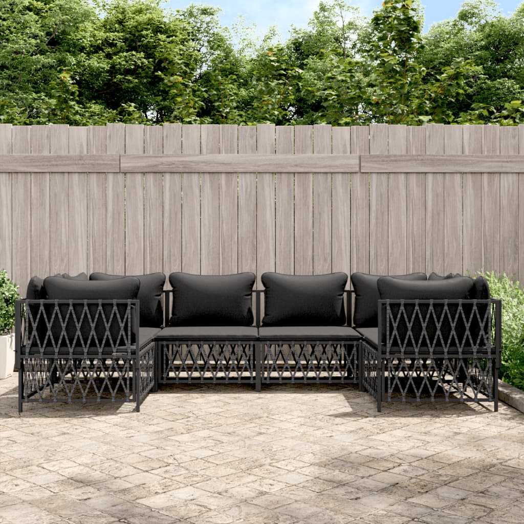 vidaXL 6-delige Loungeset met kussens staal wit
