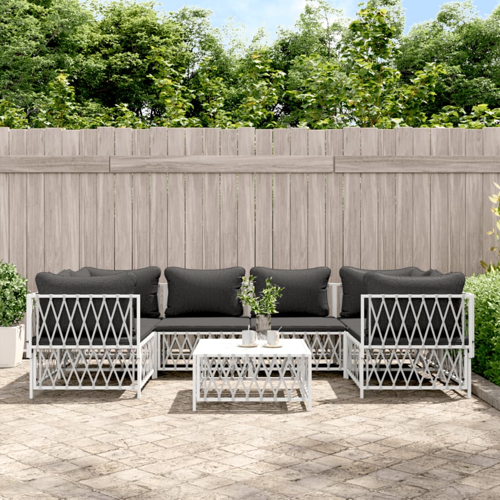 vidaXL 6-delige Loungeset met kussens staal wit