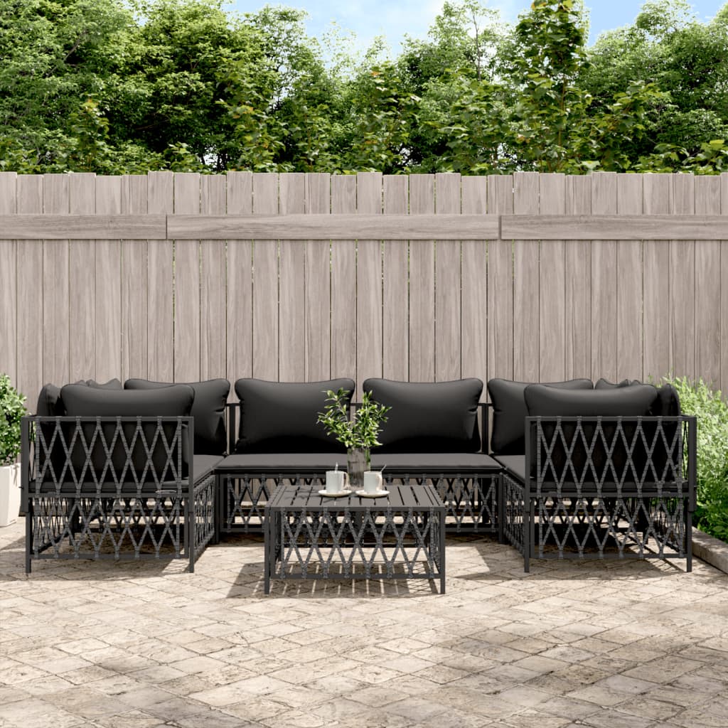 vidaXL 6-delige Loungeset met kussens staal wit