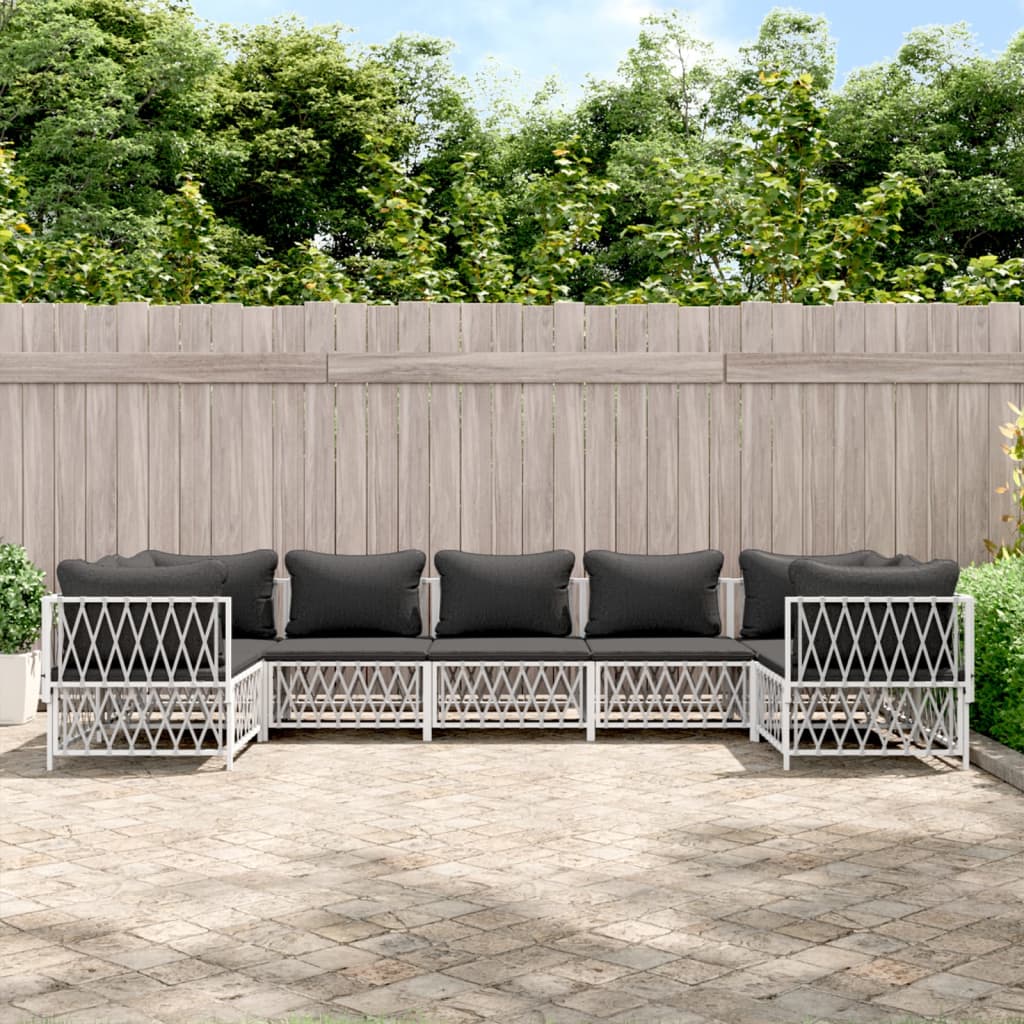 vidaXL 6-delige Loungeset met kussens staal wit