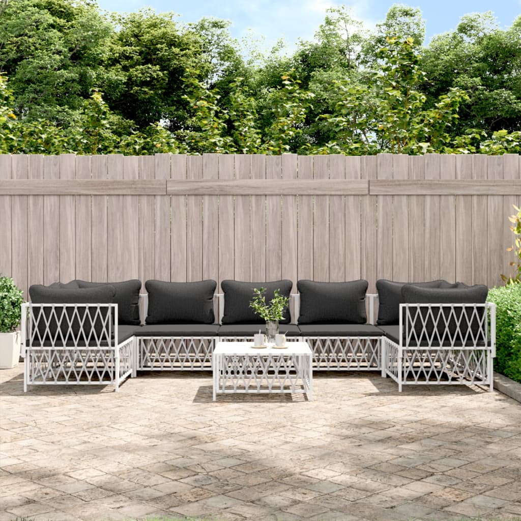 vidaXL 6-delige Loungeset met kussens staal wit