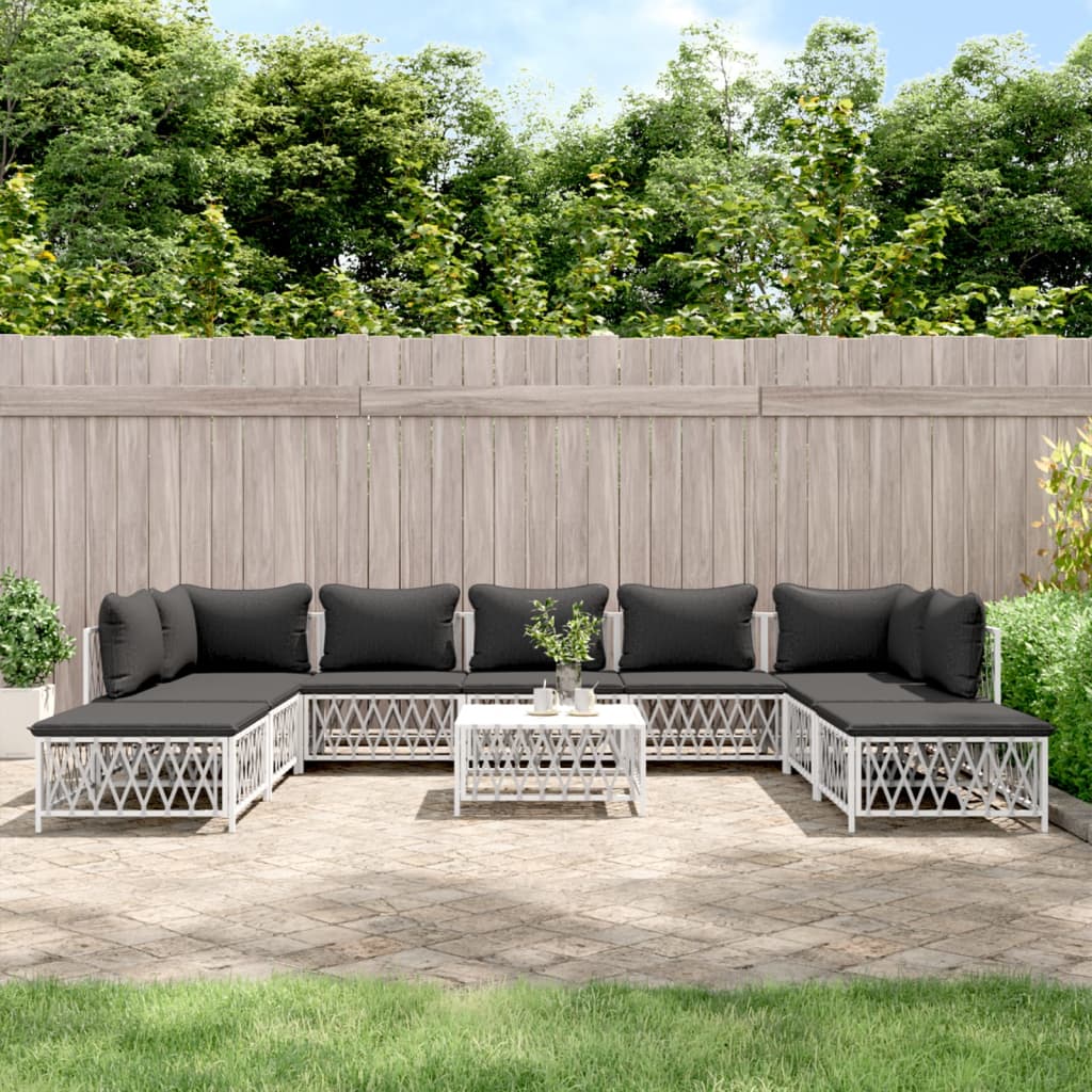 vidaXL 10-Piece Lounge Set with Cushions Steel White