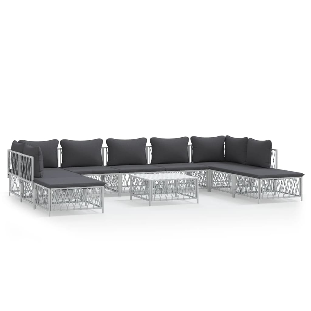 vidaXL 10-Piece Lounge Set with Cushions Steel White