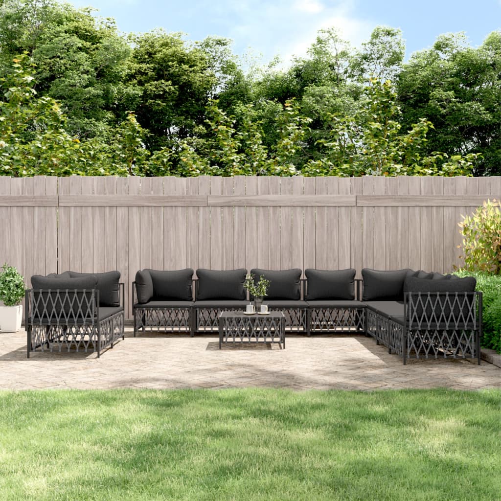 vidaXL 11-delige Loungeset met kussens staal wit