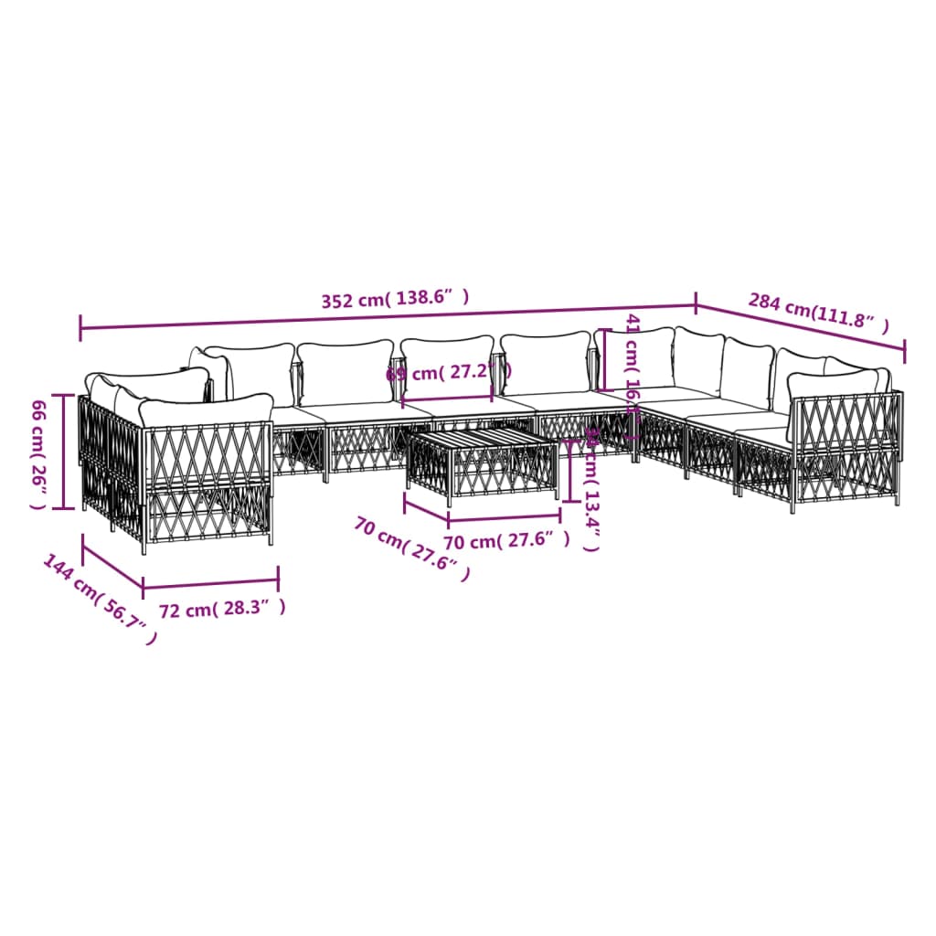 vidaXL 11-delige Loungeset met kussens staal wit