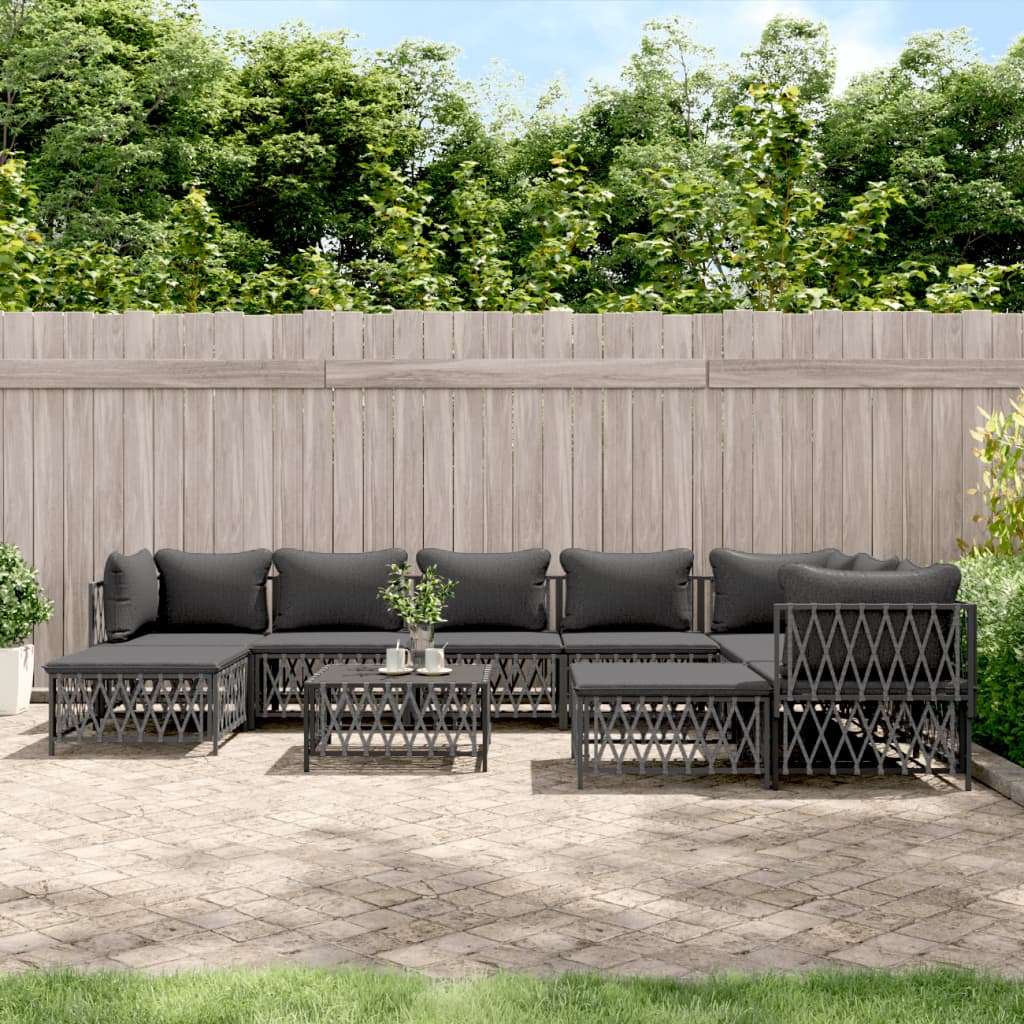 vidaXL 10-delige Loungeset met kussens staal wit