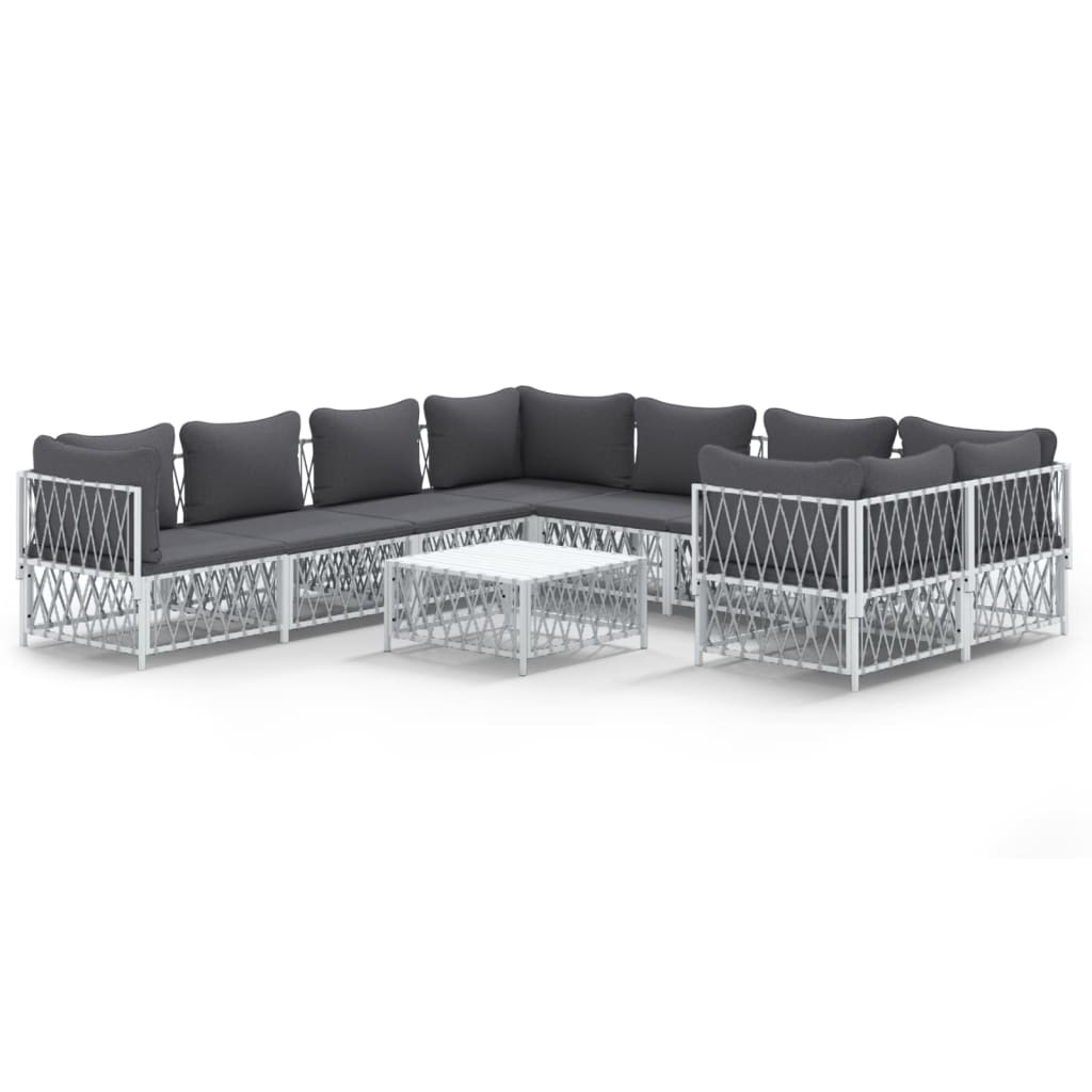 vidaXL 9-delige Loungeset met kussens staal wit