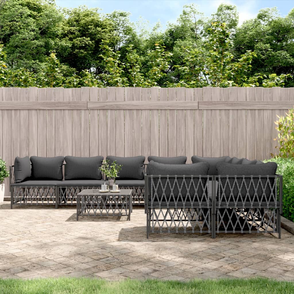 vidaXL 9-delige Loungeset met kussens staal wit