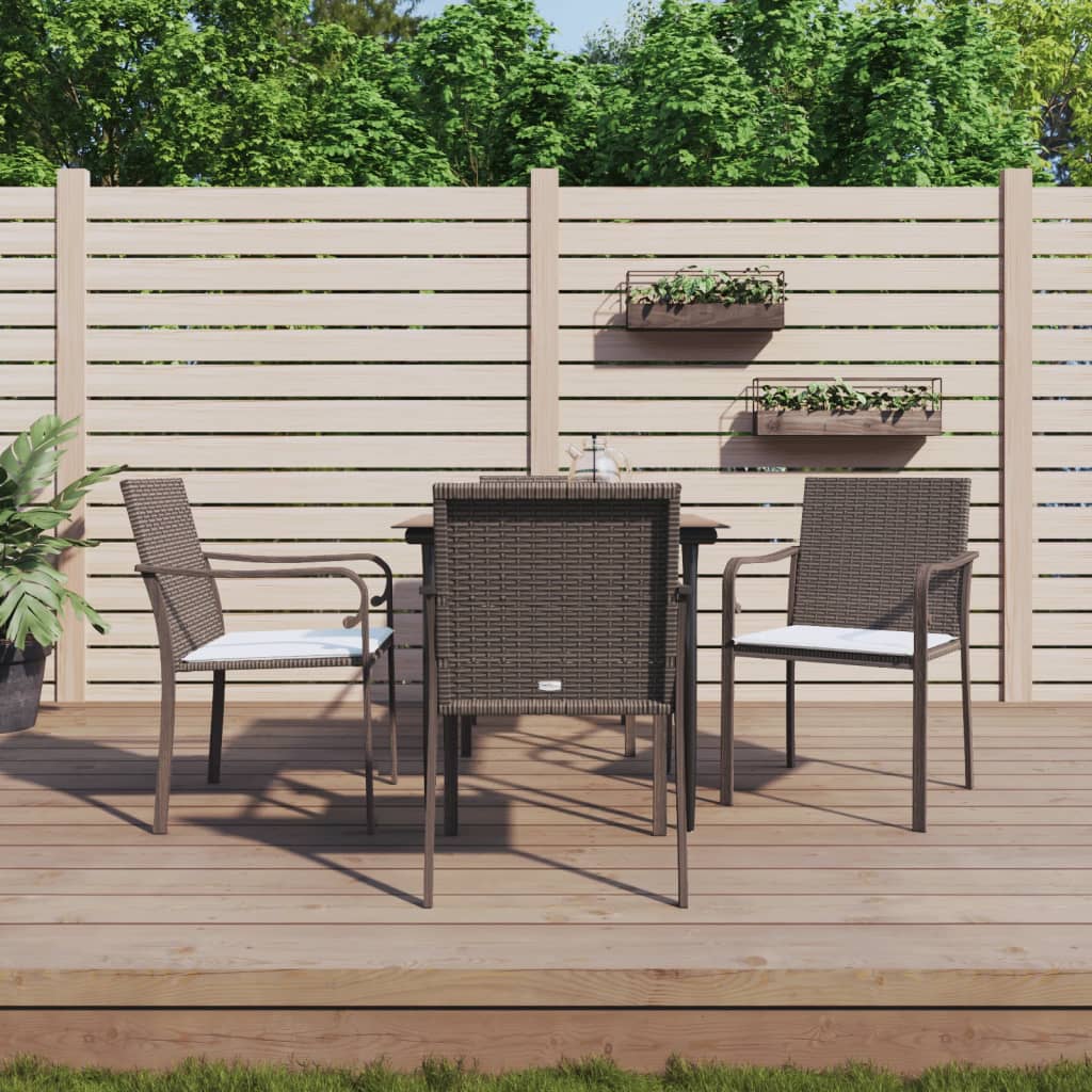 vidaXL 3-delige Tuinset met kussens poly rattan en staal