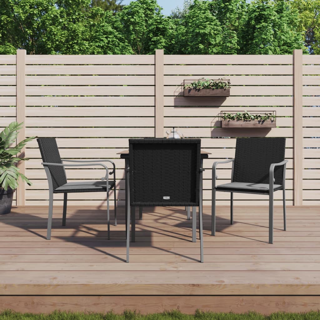vidaXL 3-delige Tuinset met kussens poly rattan en staal
