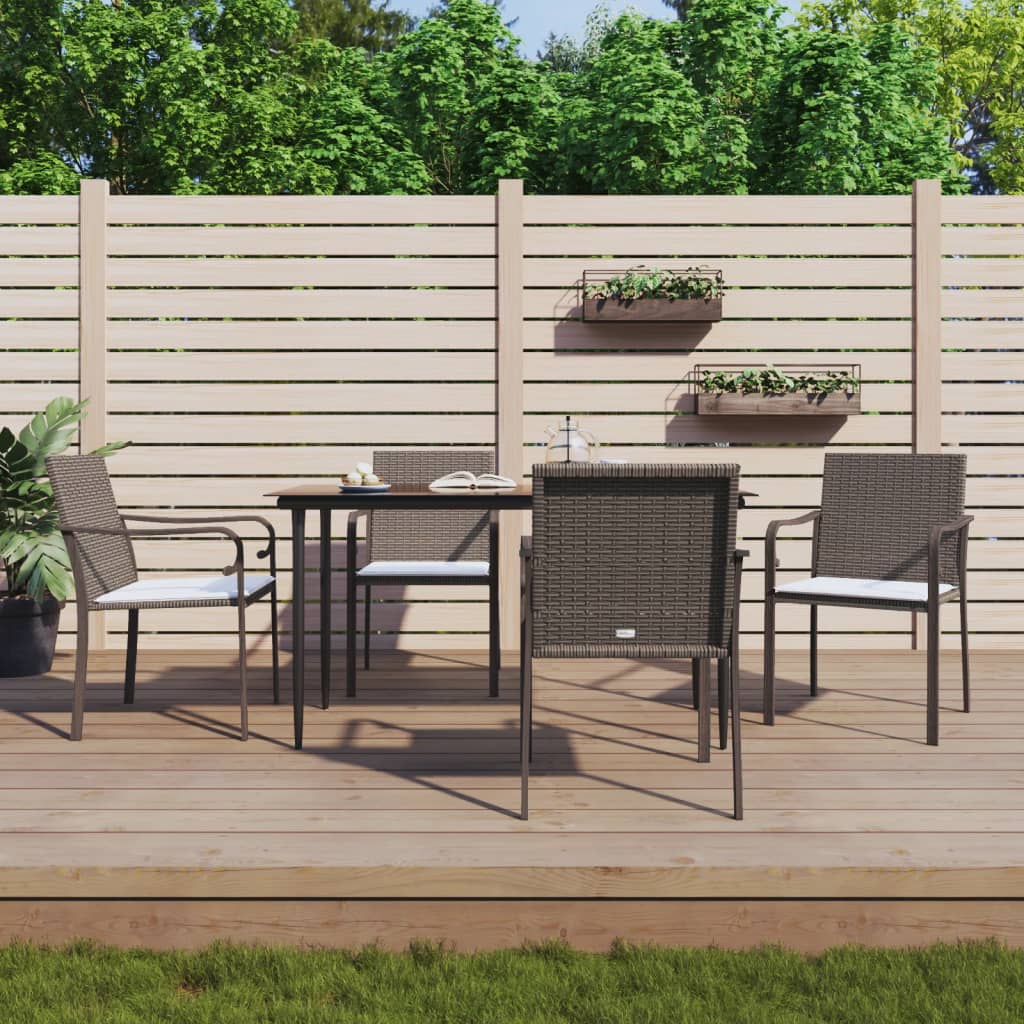 vidaXL 3-delige Tuinset met kussens poly rattan en staal