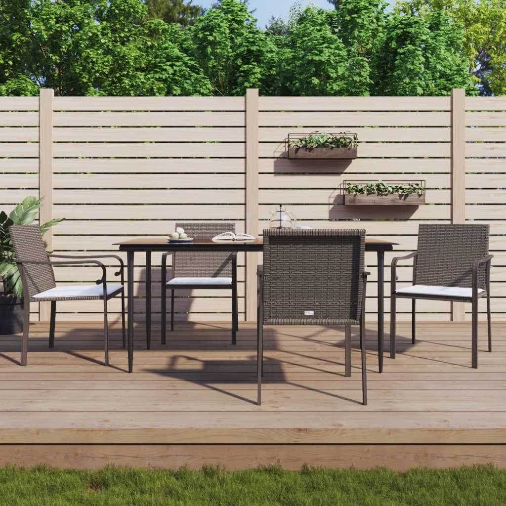 vidaXL 3-delige Tuinset met kussens poly rattan en staal
