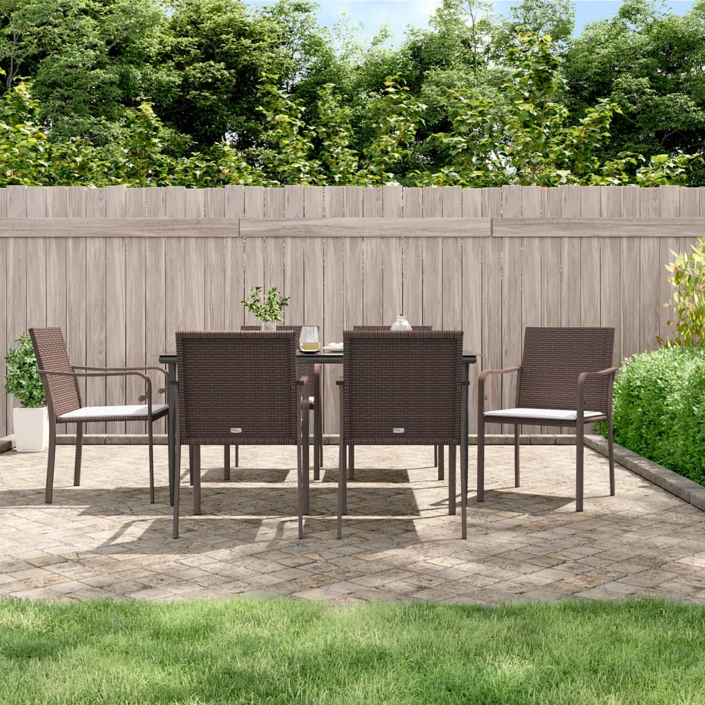 vidaXL 3-delige Tuinset met kussens poly rattan en staal