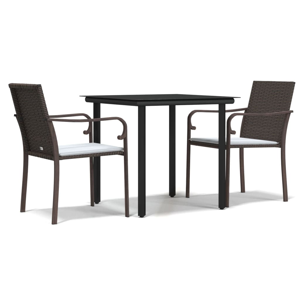 vidaXL 3-delige Tuinset met kussens poly rattan en staal