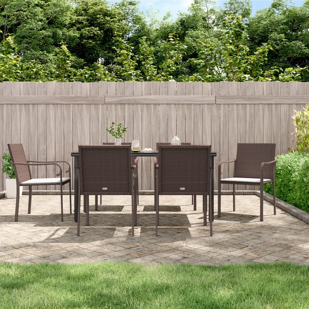 vidaXL 3-delige Tuinset met kussens poly rattan en staal