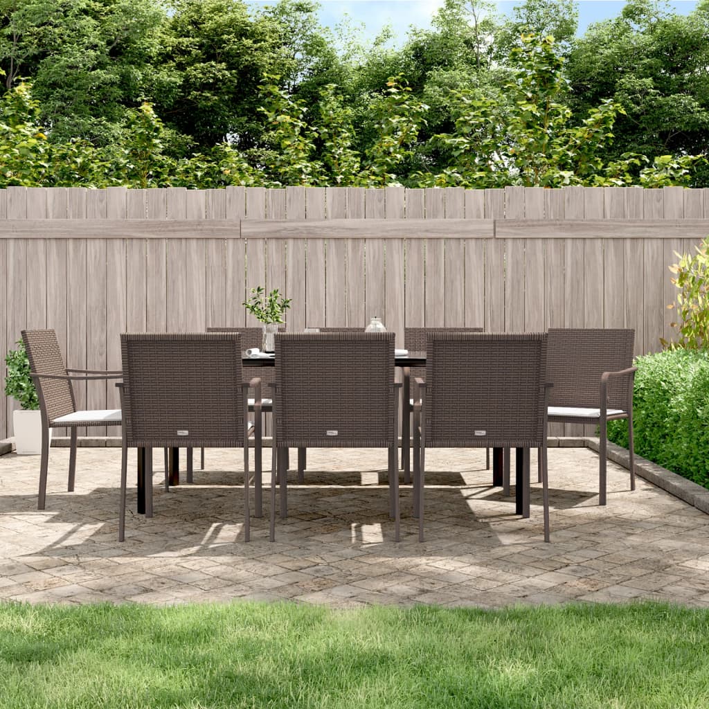 vidaXL 3-delige Tuinset met kussens poly rattan en staal
