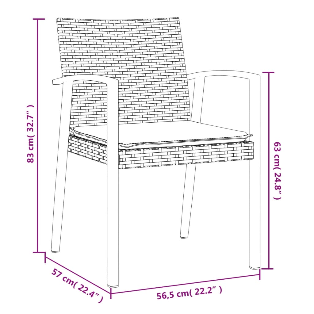 vidaXL 3-delige Tuinset met kussens poly rattan en staal