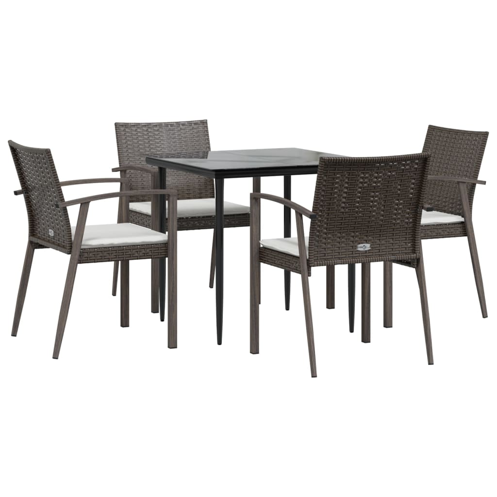 vidaXL 3-delige Tuinset met kussens poly rattan en staal