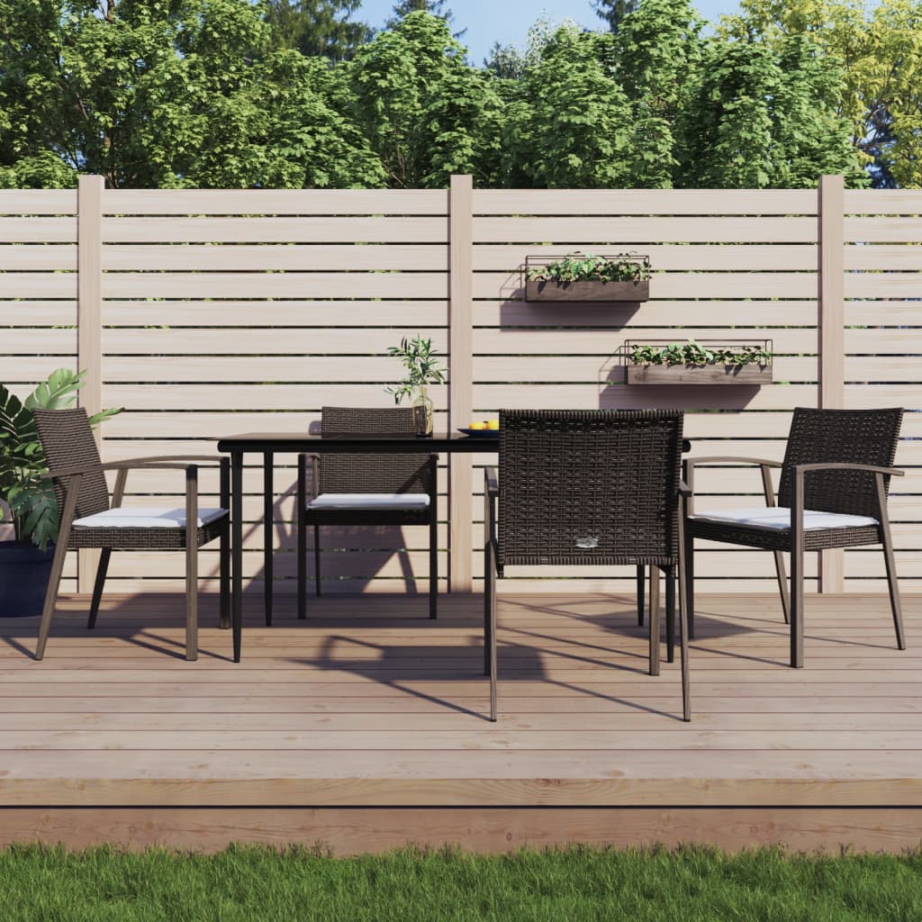 vidaXL 3-delige Tuinset met kussens poly rattan en staal