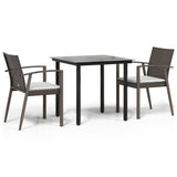 vidaXL 3-delige Tuinset met kussens poly rattan en staal